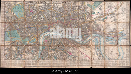 . Cruchley's New Plan von London alle die neuen und beabsichtigten Verbesserungen in die heutige Zeit. Deutsch: Dies ist ein sehr seltenes und obskure Beispiel für Cruchley's New Plan von London. Berühmte Cruchley's Plan von London wurde zum ersten Mal 1827 ausgestellt und wurde, bis dieses Problem, im Jahre 1849 jährlich aktualisiert. Der ursprüngliche Plan von London war viel kleiner als der aktuelle Plan Deckung aus Pentonville zu Shadwell und von Vauxhall an Brompton. Diese Karte ist eine Variante, die begann um 1829 zu erscheinen. Zusätzlich zu den herkömmlichen Abdeckung von Central London im Plan 1827 ausgestellt, diese Karte enthalten eine e Stockfoto