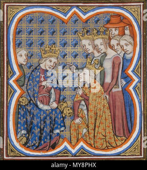 . Englisch: Charles das Schlechte und Johann der Gute Čeština: Karel II. Eine navarrský Jan II. Francouzský. 14. Jahrhundert. Anonym 106 Charles die Schlechte, König von Navarra, begnadigt von John das Gute als das Queens Blanche von Navarra und Jeanne von Evreux Stockfoto