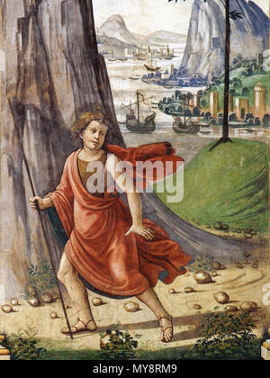 . Englisch: St. Johannes der Täufer in der Wüste. Zwischen 1485 und 1490. Domenico Ghirlandaio 143 Domenico Ghirlandaio - San Giovanni Battista nel deserto WGA Stockfoto