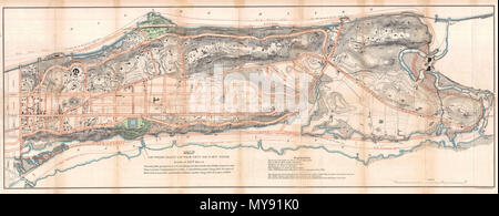 . Karte von diesem Teil der Stadt New York nördlich der 155. Straße zeigen die Fortschritte bei der Festlegung von Wegen, Straßen, Plätzen und Orten, die durch die Kommissare des Central Park, unter Kapitel 565 der Gesetze von 1865 und der neuen Pier und Stirnwand Linien unter Kapitel 697 der Gesetze von 1867. Englisch: Eine seltene und ungewöhnliche Karte von Upper Manhattan, New York City, vorbereitet und für die Aufnahme in den 13. Jahresbericht des Vorstands der Kommissare der Central Park gedruckt. Zeigt die Insel Manhattan nördlich der 155. Straße einschließlich der Bezirke Inwood, Harlem und Washington Heights. T Stockfoto