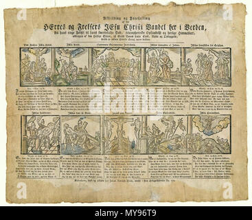 . Dansk: Afbildning og Forestilling af vor HErres og Frelsers Jesu Christi Vandel ihr habe ich Verden, fra Hans Damenmode Fødsel... smertefulde Død... triumpherende Opstandelse... og herlige Himmelfart Englisch: Darstellungen aus dem Leben von Jesus Christus. . Johan Rudolph Thiele (1736-1815) 25 Afbildning og Forestilling af vor HErres og Frelsers Jesu Christi Vandel ihr habe ich Verden Objekt 100 Stockfoto