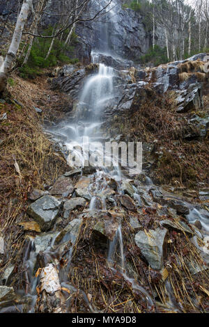 Ein Saisonaler Wasserfall in einem alten Erdrutsch Pfad auf der Westflanke des Mount Lafayette in Franconia Notch, New Hampshire in den Frühlingsmonaten. Stockfoto