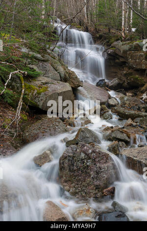 Ein Saisonaler Wasserfall in einem alten Erdrutsch Pfad auf der Westflanke des Mount Lafayette in Franconia Notch, New Hampshire in den Frühlingsmonaten. Stockfoto