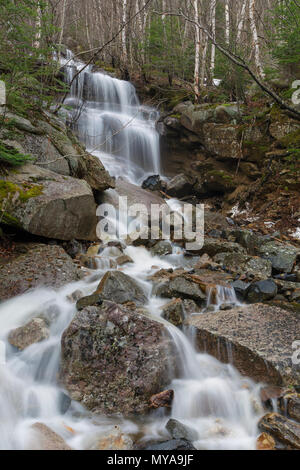 Ein Saisonaler Wasserfall in einem alten Erdrutsch Pfad auf der Westflanke des Mount Lafayette in Franconia Notch, New Hampshire in den Frühlingsmonaten. Stockfoto