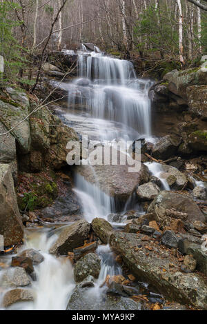 Ein Saisonaler Wasserfall in einem alten Erdrutsch Pfad auf der Westflanke des Mount Lafayette in Franconia Notch, New Hampshire in den Frühlingsmonaten. Stockfoto