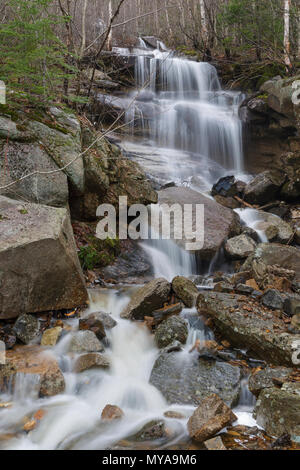 Ein Saisonaler Wasserfall in einem alten Erdrutsch Pfad auf der Westflanke des Mount Lafayette in Franconia Notch, New Hampshire in den Frühlingsmonaten. Stockfoto