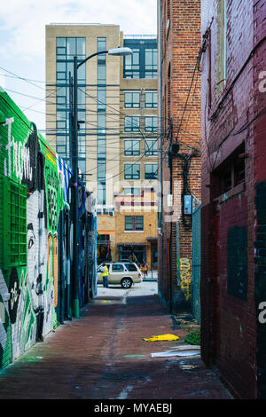 Gasse mit Wandmalereien in Shaw, Washington DC Stockfoto
