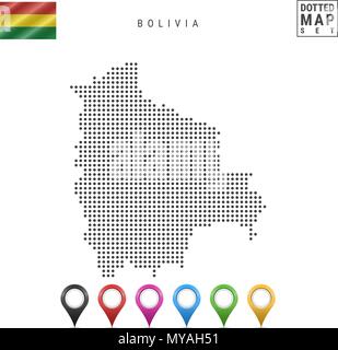 Vektor gepunktete Karte von Bolivien. Einfache Silhouette von Bolivien. Nationalflagge von Bolivien. Eingestellt von bunten Karte Markierungen Stock Vektor