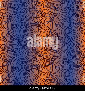 Interwoven wellenförmige Linien und Kurven auf der Steigung Hintergrund orange und blau, nahtlose Vektor Muster als Stoff Textur Stock Vektor