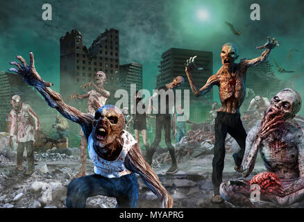 Zombie Szene 3D-Darstellung Stockfoto