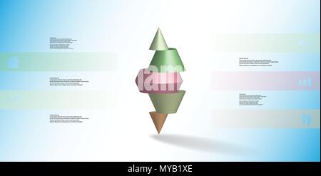 3D-Illustration Infografik Vorlage mit dem Motiv des Horizontal geschnitten Spitzer Kegel bis zu fünf Farben steht an der Spitze. Einfache Zeichen und Text ist in Farbe Stock Vektor