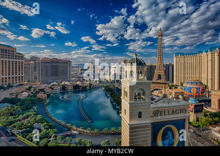 Las Vegas skylines mit Blick auf den Springbrunnen Stockfoto