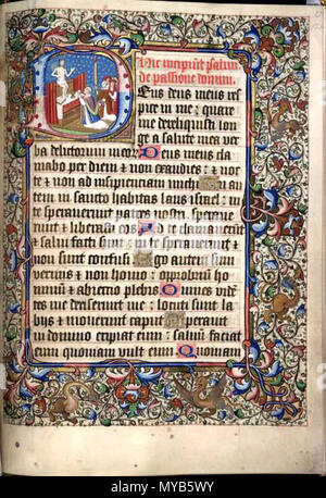 . Folio 126 recto aus einem Buch von Stunden, Historisierte Initiale zeigt die Masse des St. Gregory. Dies ist ein erstaunlich groß und aufwändig beleuchteten Buch der Stunden, Kombination aus französischen und englischen Stil. Das erste Blatt enthält eine Liste von obits Mitglieder der königlichen Familie und des 4., 5., und 6. der Earls von Ormond für sich und ihre Frauen für sich, so dass es wahrscheinlich für Anne Boleyn Großvater gemacht wurde, Thomas Butler (1426-1515), 7th Earl von Ormond, oder ein Mitglied seiner Familie. Es wurde im frühen 16. Jahrhundert zu einer Kapelle an der uthwyke', vermutlich Southwick in Hampshire. Bilder von der Masse der Hl. Gregor wurde Bevölkerung Stockfoto