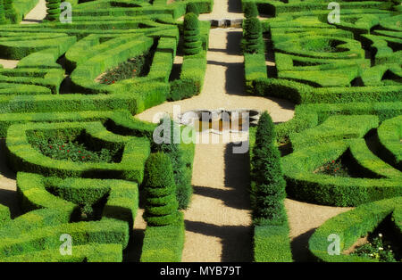 Château de Villandry, Garten der Liebe, Parterre (symbolisiert 4 Arten von Liebe: tragisch, wankelmütig, zärtlich und leidenschaftlich), Centre, Frankreich Stockfoto