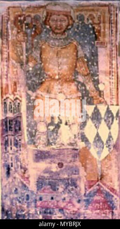 . Englisch: Domitian auf einem Fresko von 1429 in der Kirche der Benediktinerabtei Abtei Millstatt Bezirk Spittal an der Drau in Kärnten/Österreich/EU. English: Domitian von Kärnten in einer Wandmalerei aus dem Jahre 1429 in der Kirche "Kirche St. Salvator und Allerheiligen' im Stift Millstatt in Millstatt/Kärnten/Österreich. 26.06.2006 [Upload]. Popie => ArtMechanic/Bearbeitung von Kärnten Millstatt Dometian Fresco 1429.jpg durch Berthold Werner. 97 Kärnten Millstatt Dometian Fresco 1429 BW Stockfoto