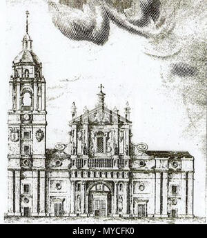 . Grabado de Fournier muestra que la fachada de la Catedral de Valladolid antes de La caída de la Torre en 1841. . Fournier 184 Fournier Catedral Valladolid Stockfoto