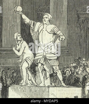 . Englisch: Abbildung der Statue Entdeckung Amerikas. Ein Detail aus einer Abbildung von Illustrated London News. 19. April 1845. Illustrated London News, v.6 141 Discoverystatue Stockfoto