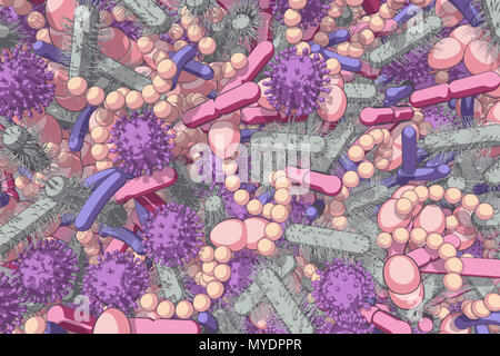 Prinzipdarstellung der menschlichen Mikrobiom Mikroben. Das mikrobiom ist die Sammlung von Mikroben auf und im menschlichen Körper gefunden. Einige der Mikroben helfen uns, gesund und kann es möglich sein, zu übertragen, diese guten Mikroorganismen (Probiotika) von einem Spender auf einen Patienten eine Krankheit zu behandeln. Stockfoto