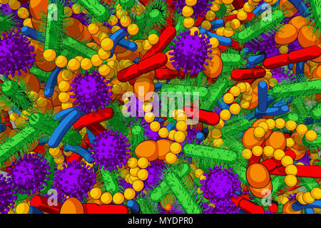 Prinzipdarstellung der menschlichen Mikrobiom Mikroben. Das mikrobiom ist die Sammlung von Mikroben auf und im menschlichen Körper gefunden. Einige der Mikroben helfen uns, gesund und kann es möglich sein, zu übertragen, diese guten Mikroorganismen (Probiotika) von einem Spender auf einen Patienten eine Krankheit zu behandeln. Stockfoto