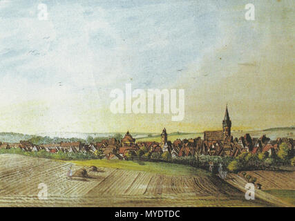 . "Eppingen von Südwest". 18. Oktober 2006. Autor unbekannt, Aquarell, um 1840 166 Eppingen-Unbekannt-1840 Stockfoto