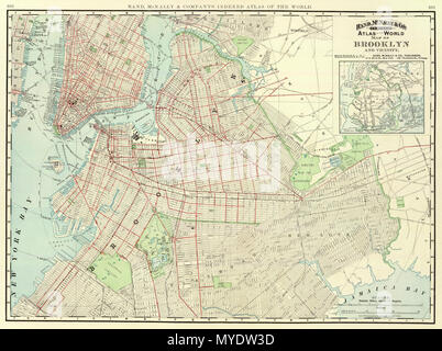 . Karte von Brooklyn und Umgebung von Rand McNally 1897 veröffentlicht als Teil ihrer Atlas der Welt. 1897. Rand McNally 10 1897 Brooklyn Karte Stockfoto