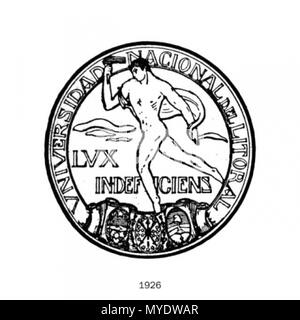 . Español: El efebo que Identifikation a la UNL fue adoptado El 30 de Oct de 1926, a través de la resolución Nº 1350 del Consejo Superior Hoy. En la misma se indicaba "Adoptar como emblema de la Universidad la Figura de un efebo en Marcha, esparciendo actitud de la Luz de La Antorcha encendida que levanta en alto; y como Lema, El igualmente Indeficiens propuesto: Lux". La misma resolución llevaría precisaba que el Sello de entlasten la inscripción Universidad Nacional del Litoral, y Los Escudos de la Provincia de Santa Fe, Entre Ríos y Corrientes". 16 November 2013, 17:31:14. Unbekannt 168 Escudo Uni Stockfoto