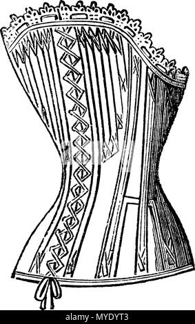 . Français: Abb. 205. - Korsetts gießen fillettes de 13 à 15 ans, avec goussets sur les hanches, le dos très fortement Blanc ou écru 6,75 les mêmes en satin Laine noir, éventaillés Couleur 7.75. ca. 1890. Anonym 179 Abb. 205 Korsetts gießen fillettes de 13 a 15 ans Stockfoto