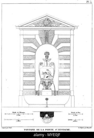 . "Fontaine de la Pointe St-Eustache'. 1828 (Avant). Bralle (ingénieur Hydraulique) et Pierre-Nicolas Beauvallet (Bildhauer) 183 Fontaine de la Pointe Saint-Eustache Stockfoto