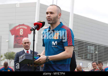 Madrid, Spanien. 5. Juni 2018. Andres Iniesta (ESP) Fußball: iniesta an der Ermutigung Party in der Ciudad Deportiva de Futbol Real Federacion Española in Madrid, Spanien zu begrüßen. Quelle: LBA/Alamy leben Nachrichten Stockfoto