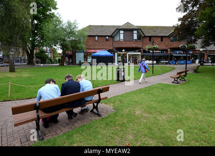 Salisbury, Wiltshire, UK. 7. Juni 2018. Allgemeine Ansichten des Maltings Einkaufszentrum, 2 Wochen nach der Wiedereröffnung der Öffentlichkeit nach der Vergiftung der Vergiftung von Sergej und Julia Skripal, Salisbury, Wiltshire Credit: Finnbarr Webster/Alamy leben Nachrichten Stockfoto