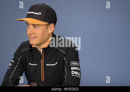 Circuit Gilles-Villeneuve, Montreal, Kanada. 7. Juni 2018. Formel 1 Grand Prix von Kanada, Treiber Ankünfte und Pressekonferenz; McLaren, Stoffel Vandoorne Credit: Aktion plus Sport/Alamy leben Nachrichten Stockfoto