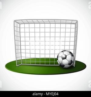 Ball auf Fußball Torpfosten mit net Hintergrund. Vector Illustration. Stock Vektor