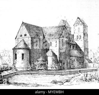 . English: Klosterkirche St. Blasius, Fredelsloh, Nordostansicht. 1882. Conrad Wilhelm Hase (1818-1902) 189 Fredelsloh, 01. Stockfoto