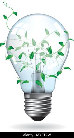 Big Idea Design, Glühbirnen durch Pflanzen gewickelt. Stock Vektor