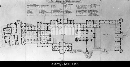 . English: Parterre von Schloss Neuschwanstein (Grundriss) Zeichnung (nach 1864). Herrenchiemsee: König Ludwig II.-Archiv. Nach 1864. Lala Aufsberg, 221 Grundriss Parterre Neuschwanstein Stockfoto