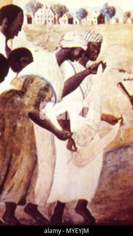 . Details anzeigen CALABASH" Die alte Plantage", South Carolina, 1790. Dieses berühmte Gemälde zeigt Gullah Sklaven tanzen und spielen Musikinstrumente aus Afrika abgeleitet. Wissenschaftler in Unkenntnis der Sierra Leone Sklavenhandel Verbindung haben die beiden weiblichen Figuren als Der carf' Tanz interpretiert. Sierra Leone können leicht erkennen, dass Sie die Wiedergabe der shegureh, Instrument (Klappern) charakteristisch für die Mende und benachbarten Stämmen. ca. 1790. Unbekannt 222 Gullah s Carolina Detail 1790 Stockfoto