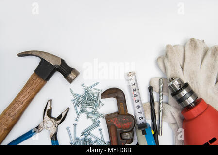 Construction Tools auf hölzernen Schreibtisch Stockfoto