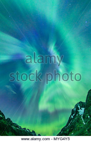 Nordlichter über Semerlik Fjord. Stockfoto