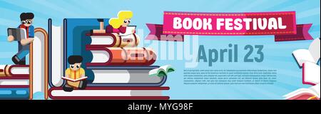 Helles Layout der Book Festival Banner auf Blau Stock Vektor