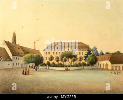 . English: Herrenhaus Naunhof Gemeinde Ebersbach aus: Album der Schlösser und Rittergüter im Königreiche Sachsen.... Abschnitt II: Meissnischer Kreis (Leipzig: Expedition des Alben Sächsischer Rittergüter und Schlösser 1856). - Unterhalb betitelt. Druck bei L. Blau & Co. in Leipzig. 1856. G.A. Poenicke 239 Herrenhaus Naunhof Stockfoto