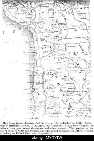 . Englisch: USA veröffentlicht Karte von Chile, Bolivien und Argentinien, 1837. 21. April 2015. J. N. Niles, 1837 'South Amerika und Mexiko' Seite 168 263 J. n. Niles-Karte-1941 Stockfoto