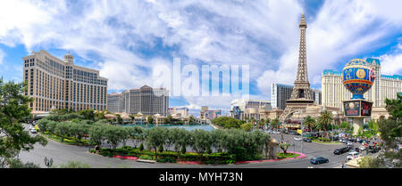 Las Vegas, Nevada - 27. Mai 2018: Bellagio, Caesars Palace, Paris und andere Resorts am Strip von Las Vegas Stockfoto