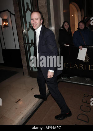 London, UK, 8. Februar 2018: Matthew Hancock nimmt an den London Evening Standard British Film Awards bei Claridges Hotel in London Stockfoto