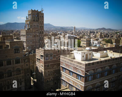 Luftbild Altstadt von Sanaa im Jemen Stockfoto