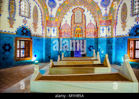 Innenraum der shahzada, Prinz Cem Grab, mausoleum am Muradiye Complex oder Komplexe von Sultan Murad II. in Bursa, Türkei. 20. Mai 2018 Stockfoto