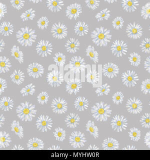 Daisy nahtlose Muster auf grauem Hintergrund. Nahtlose Floral Rapport für Drucke, Hintergründe und Textil. Aquarell Kamille Muster in Pastellfarben. Stockfoto