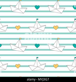 Cute cartoon Papier Boote nahtlose Vektor Muster hintergrund abbildung Stock Vektor