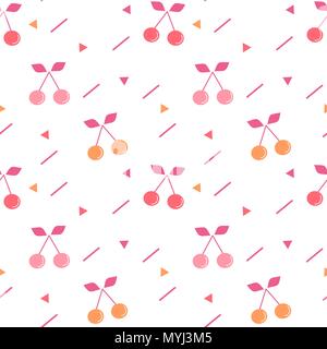 Süße bunte nahtlose Vektor Muster Hintergrund Abbildung mit Kirschen Stock Vektor