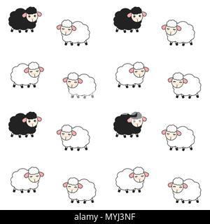 Cute cartoon weiße und schwarze Schafe nahtlose Vektor Muster hintergrund abbildung Stock Vektor