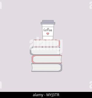 Kaffee und Bücher cute cartoon Vector Illustration Stock Vektor